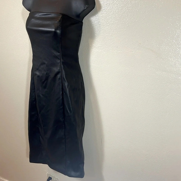 7 For All Mankind Black Vegan Leather Strapless Dress size small - Picture 2 of 7